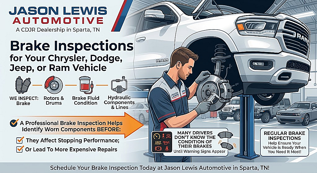 Brake inspection service for Chrysler, Dodge, Jeep and Ram vehicles in Sparta, TN