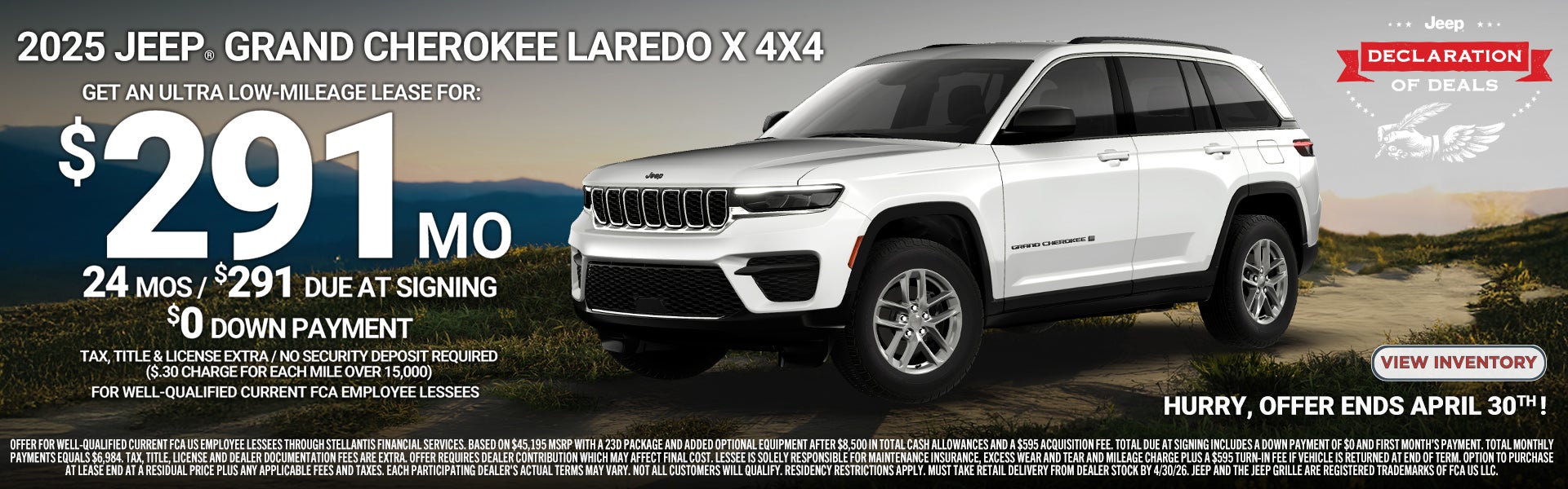 2025 Jeep Crand Cherokee 4X4 Lease